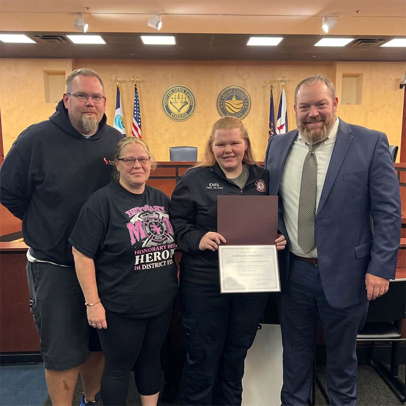 Tori Peake receiving the first Jerry and Linda Vandeveer Public Safety Scholarship